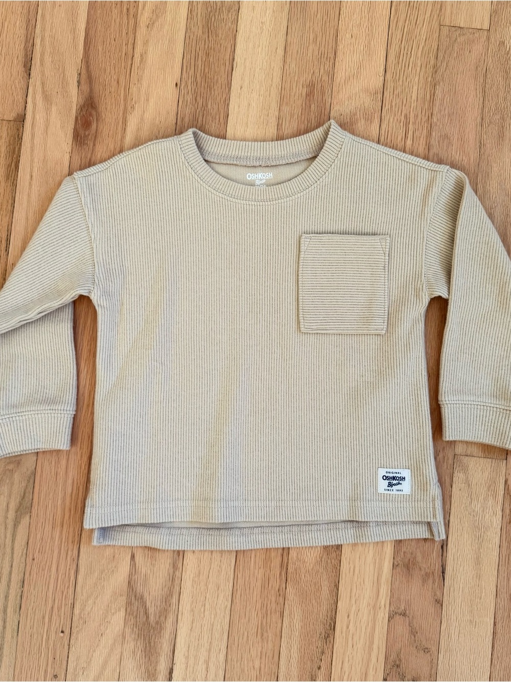 OshKosh B'gosh Beige Ribbed Pocket Long-Sleeve Toddler Top